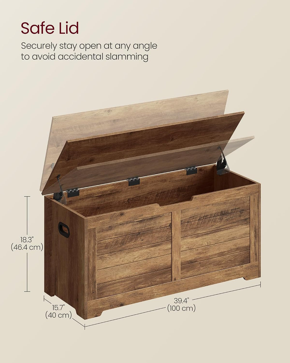 VASAGLE Storage Chest, 39.4 Inches Width Bench with 2 Safety Hinges