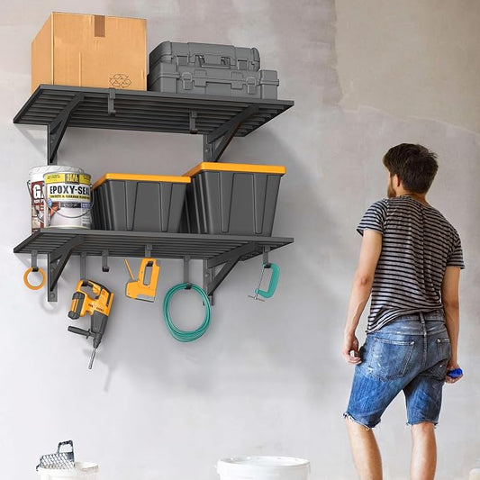 2-Pack 2x3ft Garage Shelving Wall Mounted, 400LB Capacity - Image 2