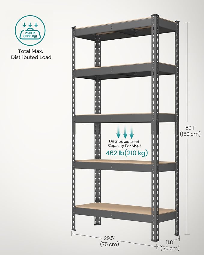 SONGMICS 5-Tier Storage Shelves, Load 2310 lb, Boltless Assembly, Adjustable