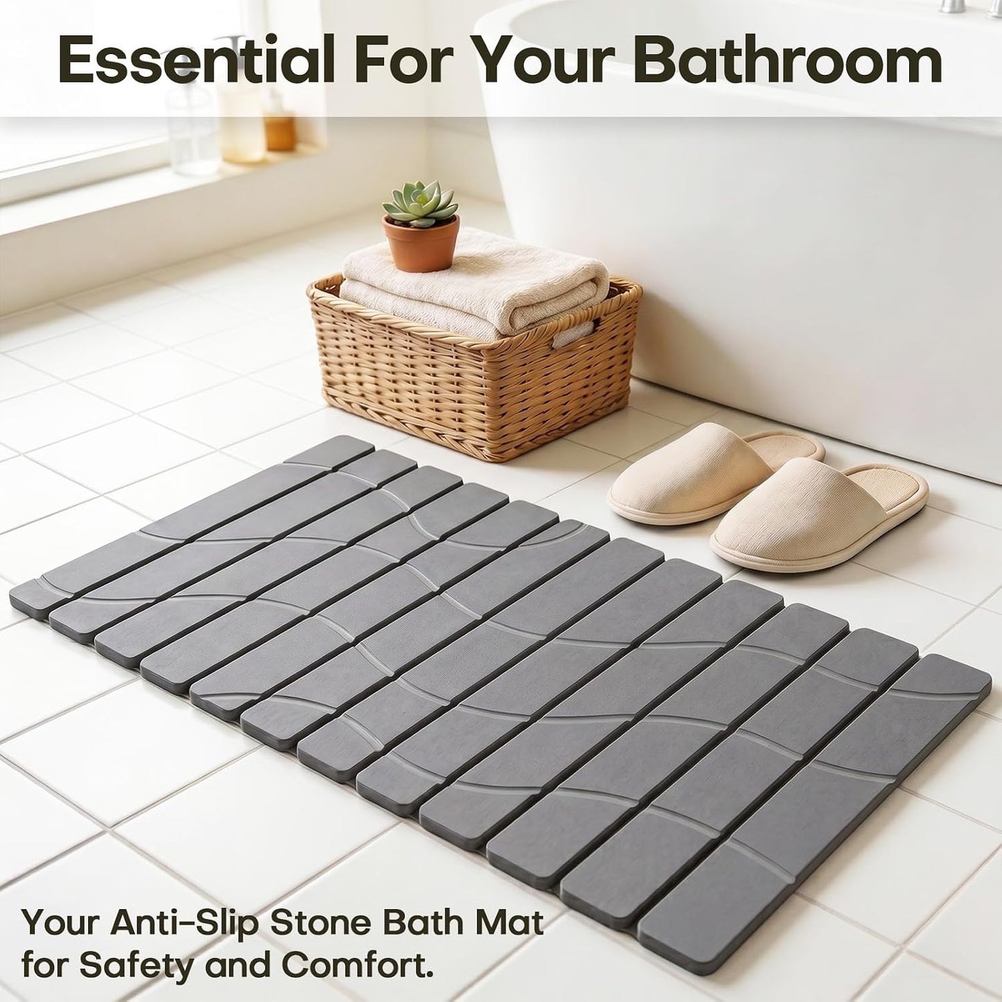 Foldable Stone Bath Mat, Non Slip Large Diatomaceous Shower Mat, Super Absorbent Quick Drying Stone Mat for Bathroom Kitchen Floor Counter Sink,Easy to Clean & Store (32" x 16" Dark Gray)