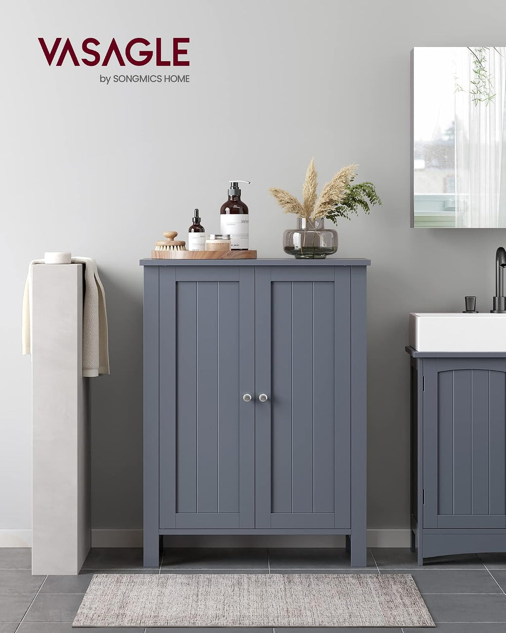 VASAGLE Bathroom Floor Storage Cabinet, 2 Adjustable Shelves,Slate Gray