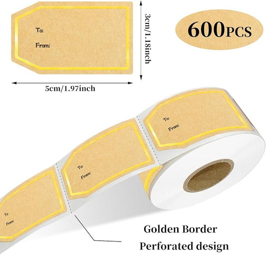 600PCS Gift Tag Stickers, 1.18" x 2" Gold Border Christmas Gift Tags Stickers - Image 2