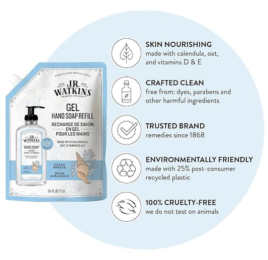 J.R. Watkins Gel Hand Soap Refill Pouch, Scented Liquid Hand Wash - Image 2
