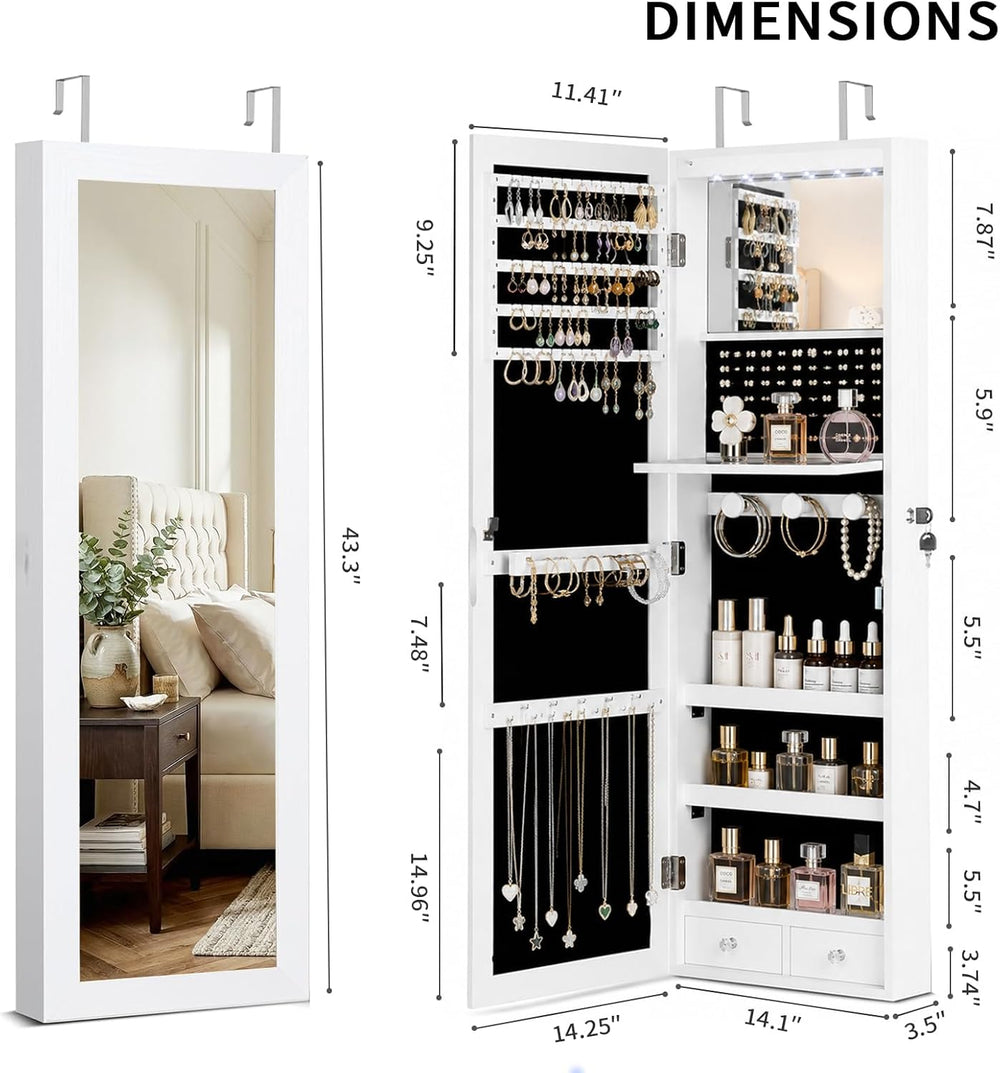 Over the Door Jewelry Organizer, Wall Mounted Jewelry Cabinet, Hanging Mirror...