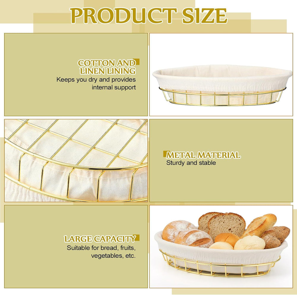 12 Pack Oval Metal Wire Baskets with Liner Cloth for Table Serving 9.5 x 6.2 ...