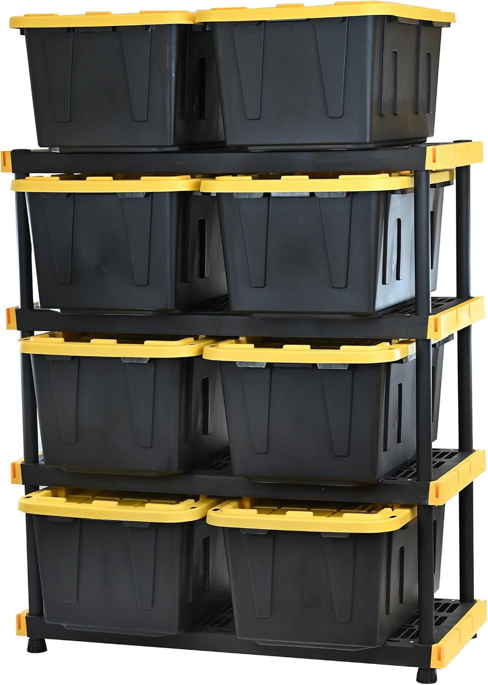 CX Heavy Duty 4-Tier Garage Storage Shelves + 8-pack 27-Gallon Bins & Lids