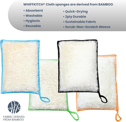 Whiffkitch Bamboo Fiber Kitchen Sponges – Washable Multicolor Non Scratch Dish - Image 2
