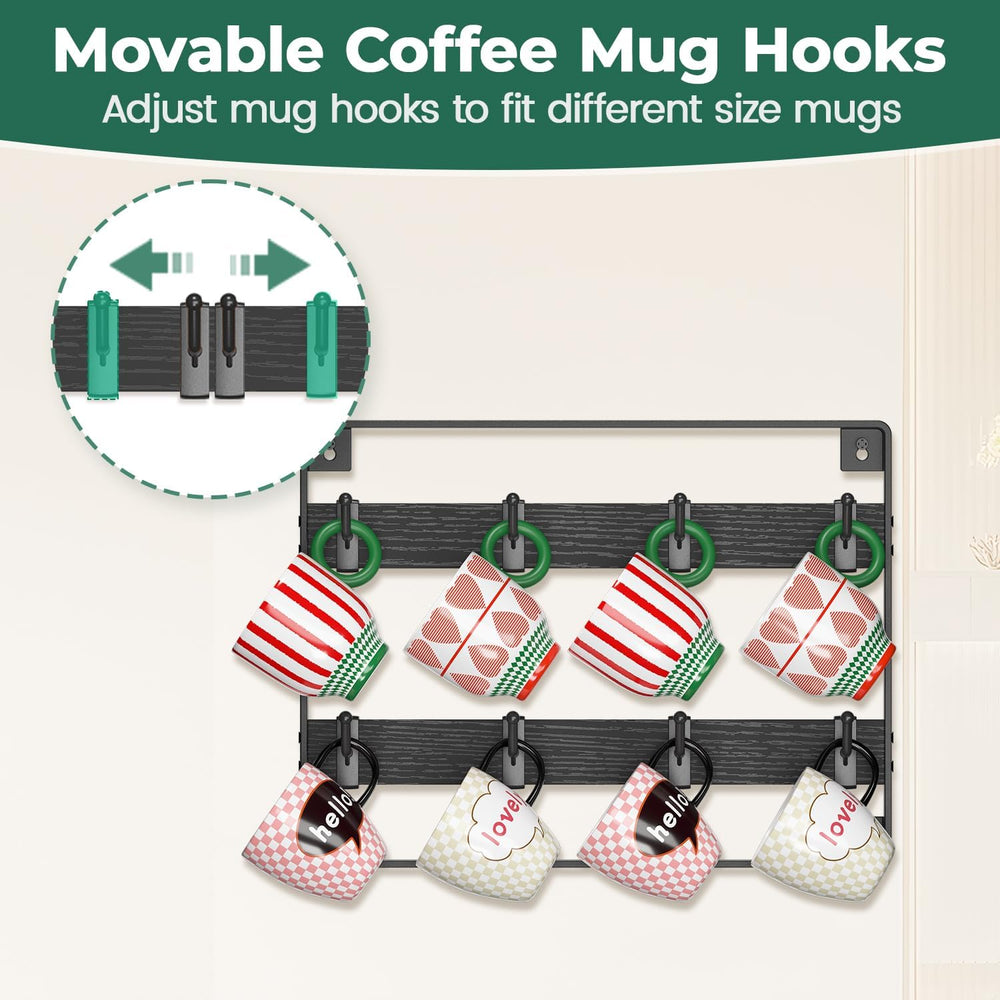 EsLuker.ly Mug Holder Hanger Cup Display Rack Wall Mounted, 4 Pack Black