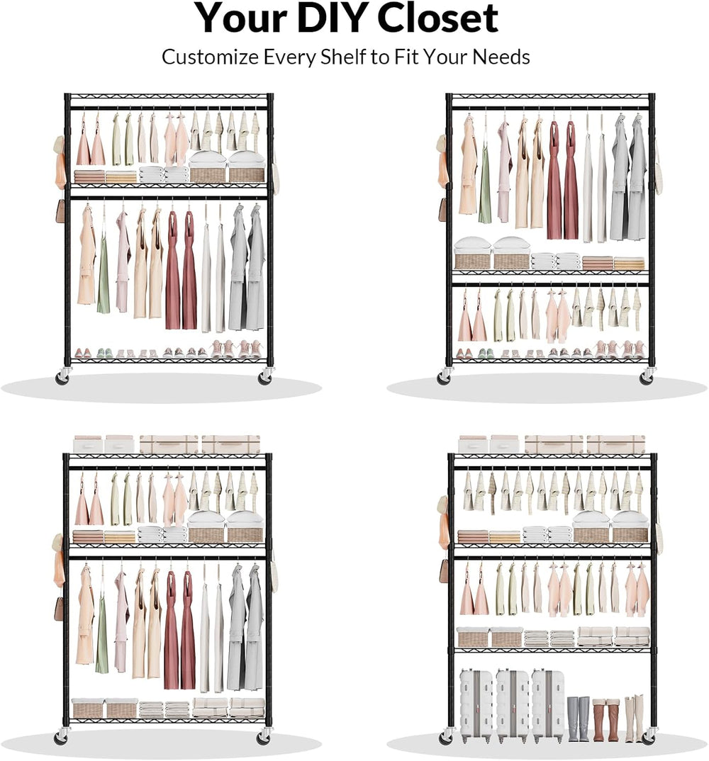 Heavy Duty Rolling Clothes Rack,500LB Small Clothes Rack with Wheels