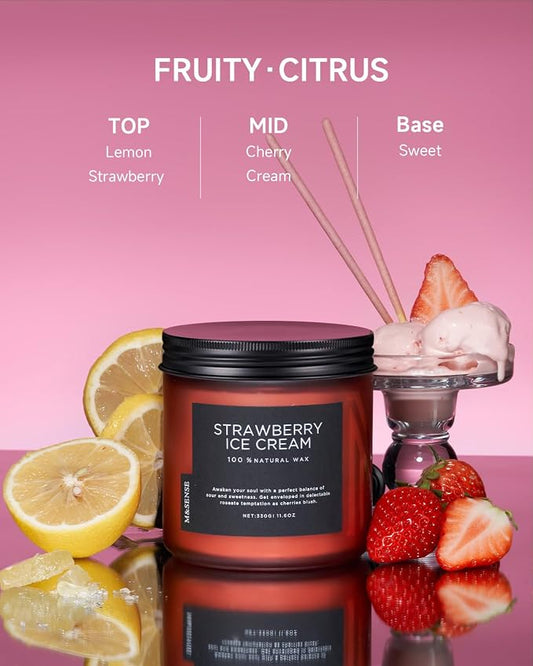 M&SENSE Natural Soy Candles for Home Strawberry Ice Cream Scented, 11.6oz 70 - Image 2