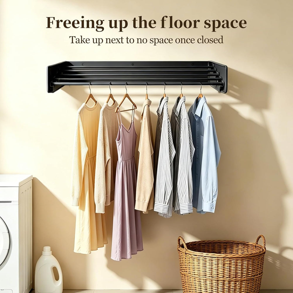 Wall Mounted Foldable Clothes Drying Rack Carbon Steel 5 Rods, Space-Saving L...