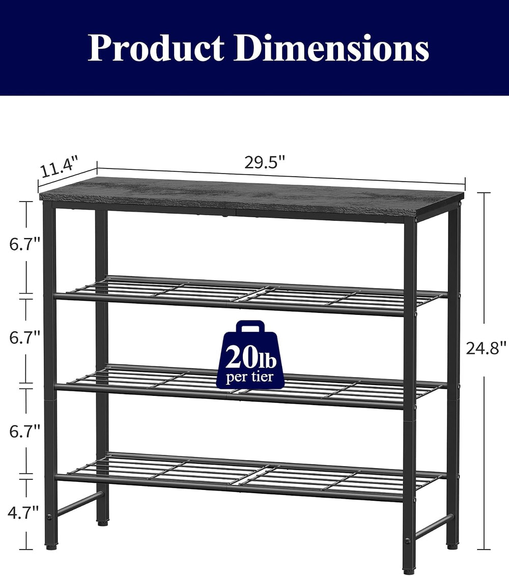 Kitsure Shoe Rack for Closet, Shoe Storage, 29.5" Wide - 4 Tier, Black