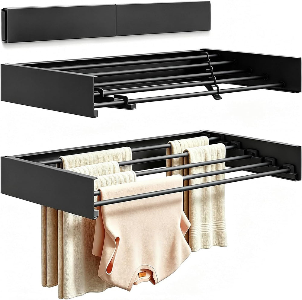 Wall Mounted Foldable Clothes Drying Rack Carbon Steel 5 Rods, Space-Saving L...