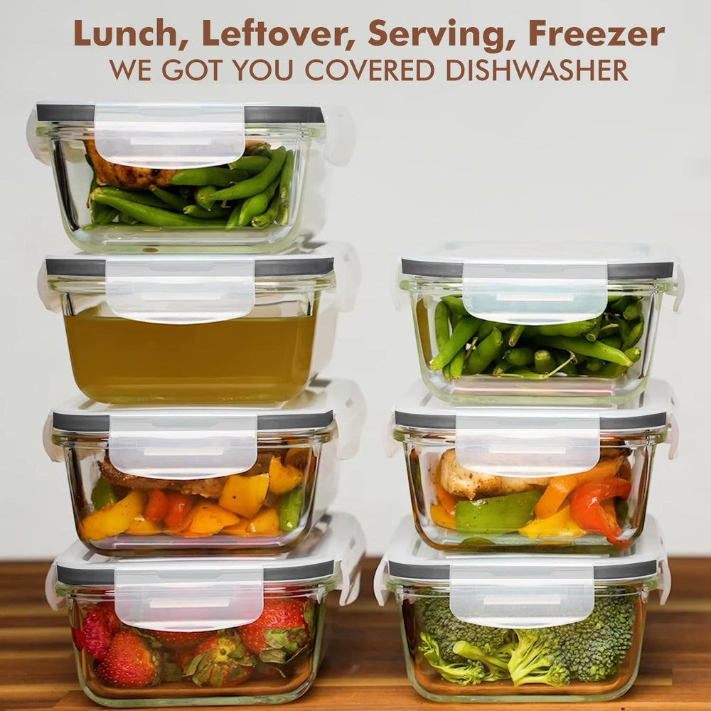 Razab 16 Pc (Set of 8) 30 Oz Glass Meal Prep Containers with Lids, Airtight L...