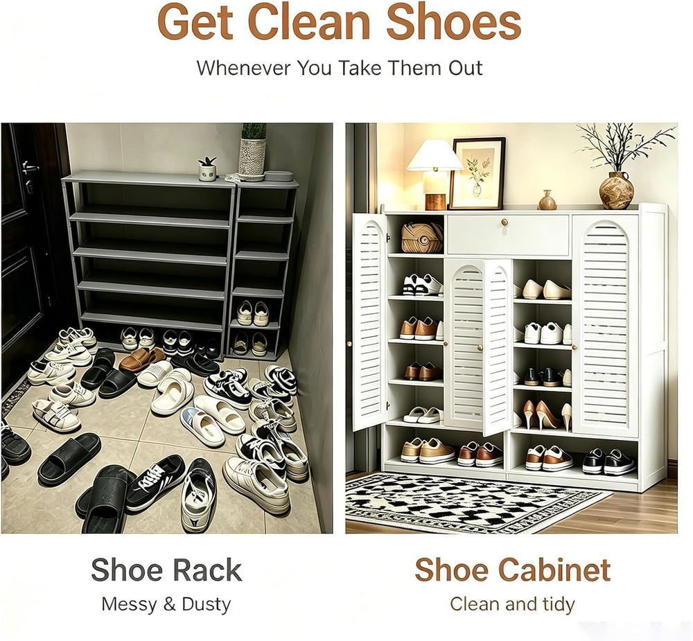 Bamboo Shoe Cabinet, 7Tier Large Capacity Shoe Rack with Doors