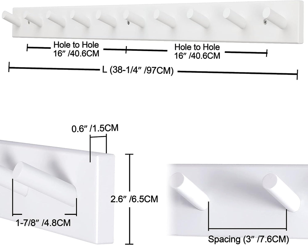 Dseap Coat Rack Wall Mounted - 10 Peg Hooks, 38-1/4" Long, Heavy Duty Wa...