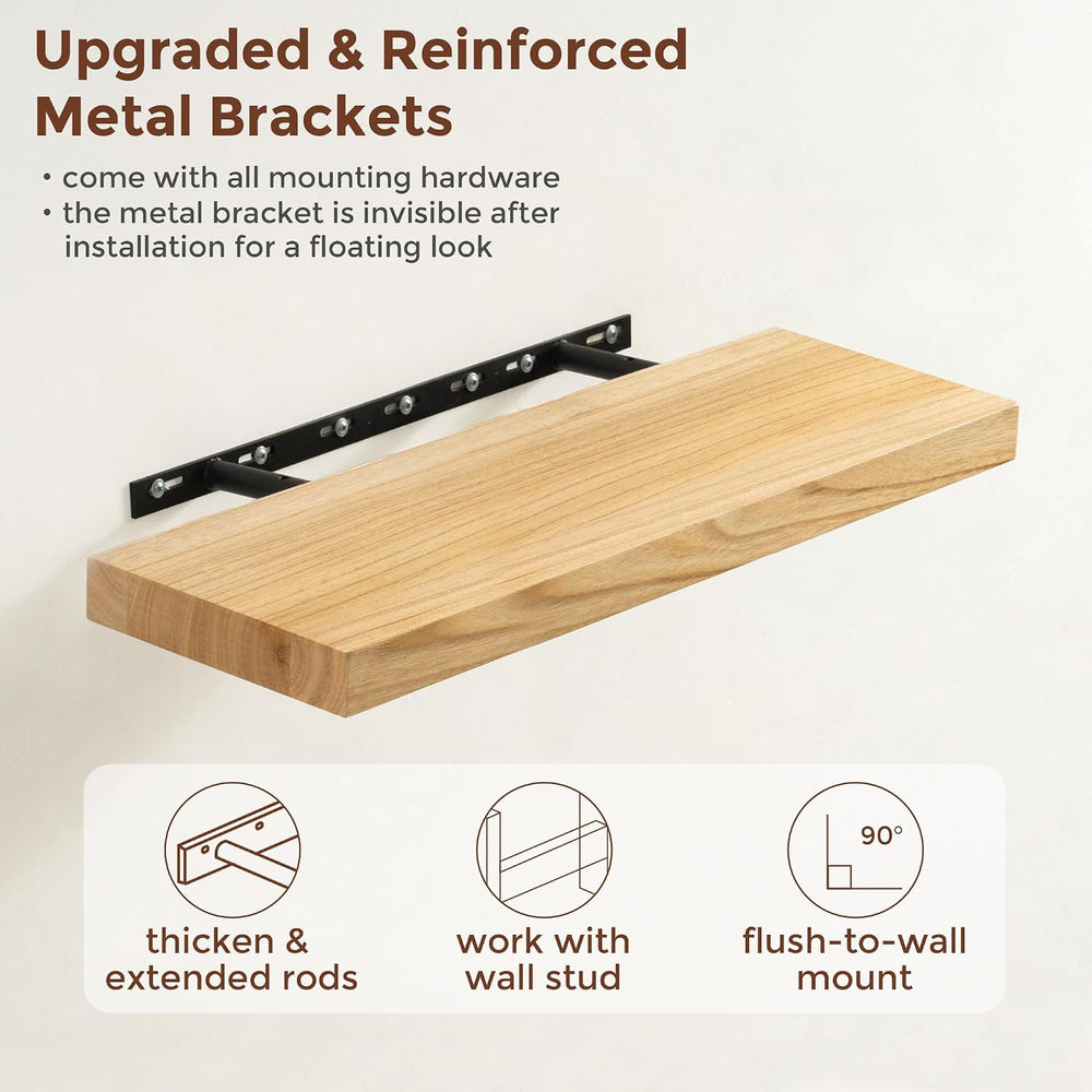 fuqing Natural Wood Floating Shelves, 24'' Wood Shelves for Wall Set ...