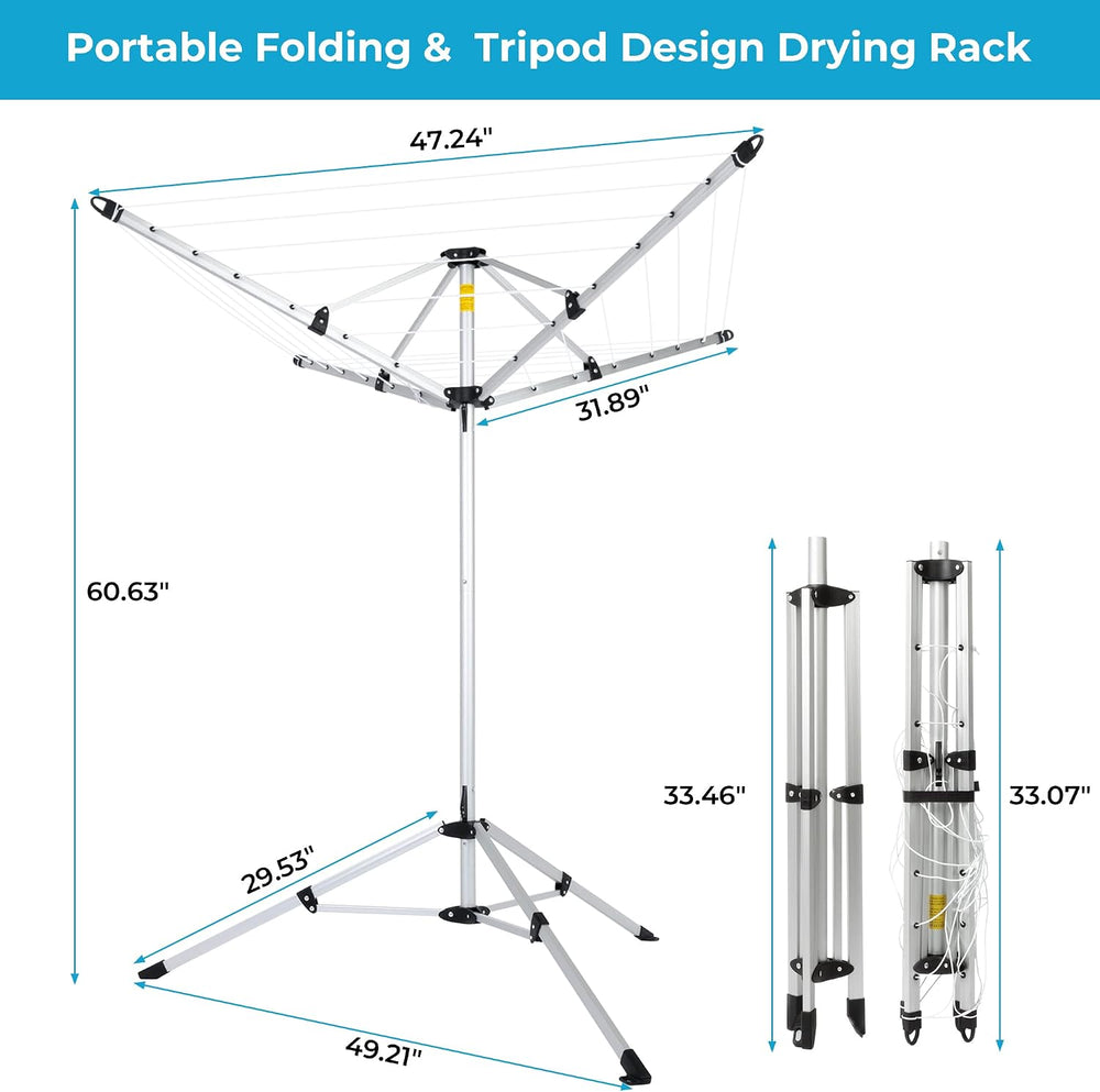 JS HANGER Drying Natural Clothes Airer Outdoor Portable 4-arm Aluminum Drying...