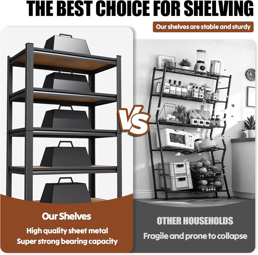 3-Pack 71.2"H Storage Shelves, 5 Tier Adjustable Wood Garage Shelving, U...