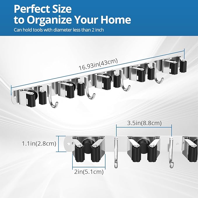 2 Pack Broom Holder Wall Mount Mop and Broom Hanger Broom Organizer Storage - Image 7