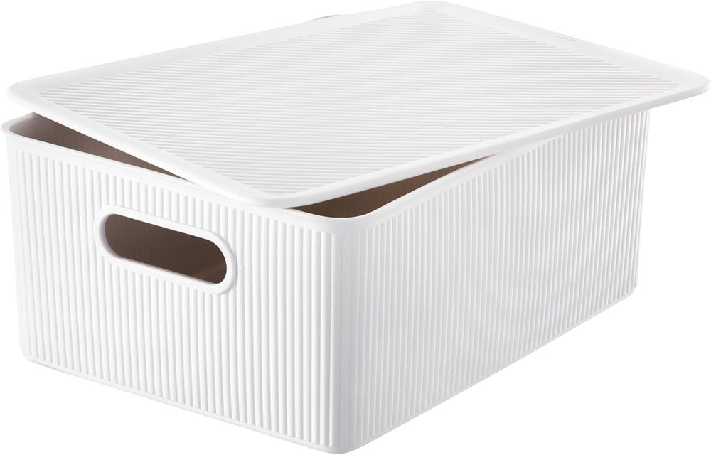 Decorative Plastic Basket Lidded Home Storage Bins Organizer Baskets, Large W...