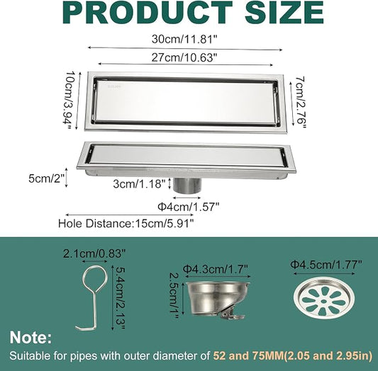 uxcell Rectangular Shower Drain, Brushed 304 Stainless Steel Odor-Proof Floor - Image 2