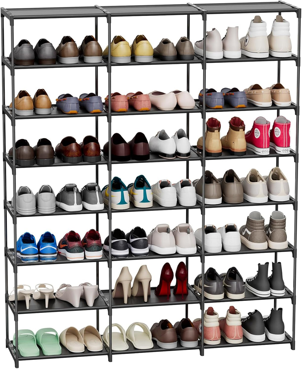 SMILHELTD Large Shoe Rack 3 Row 8 Tier Sneaker Storage Organizer 48 Pairs