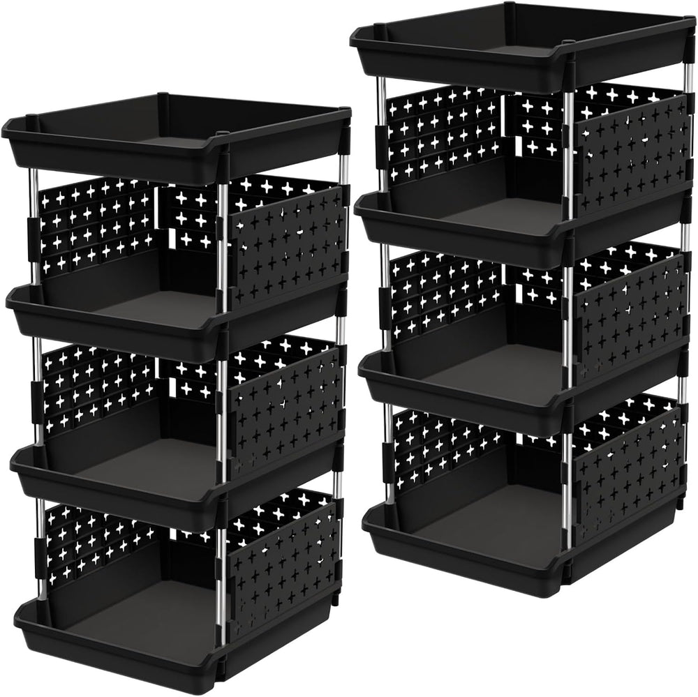 Lifewit 4 Tier Plastic Stackable Storage Baskets for Clothes 2 Pack, Black