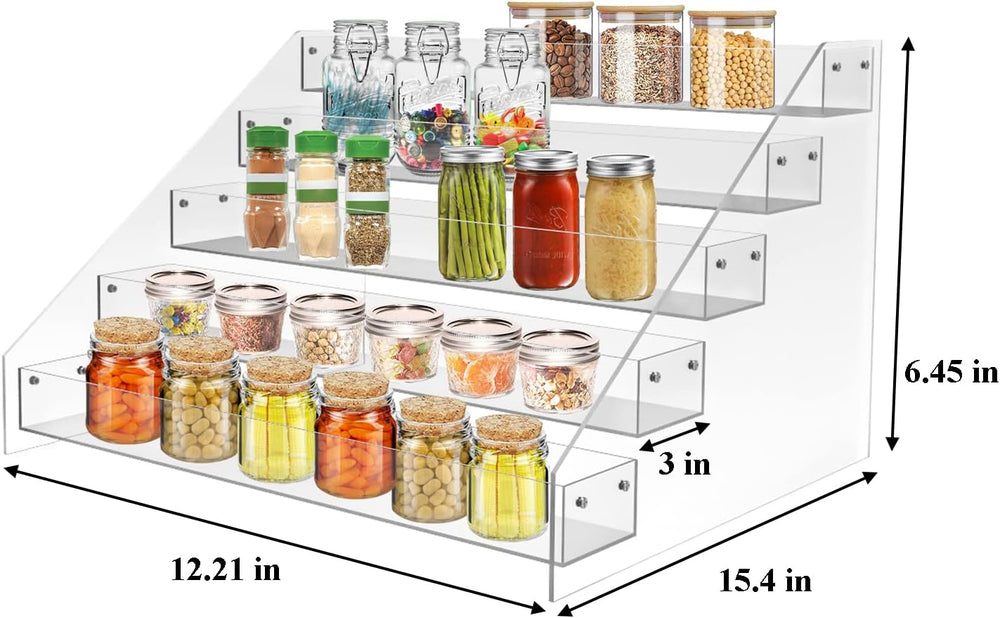 Spice Rack Organizer For Cabinet, 3 in/Tier Acrylic Tiered Spice Shelf Can St...