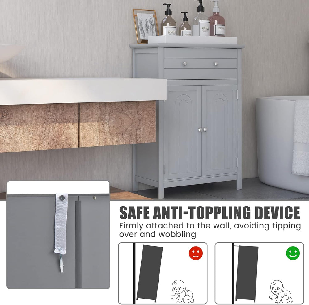 COSTWAY Bathroom Floor Cabinet, Wooden Side Storage Organizer (Grey)