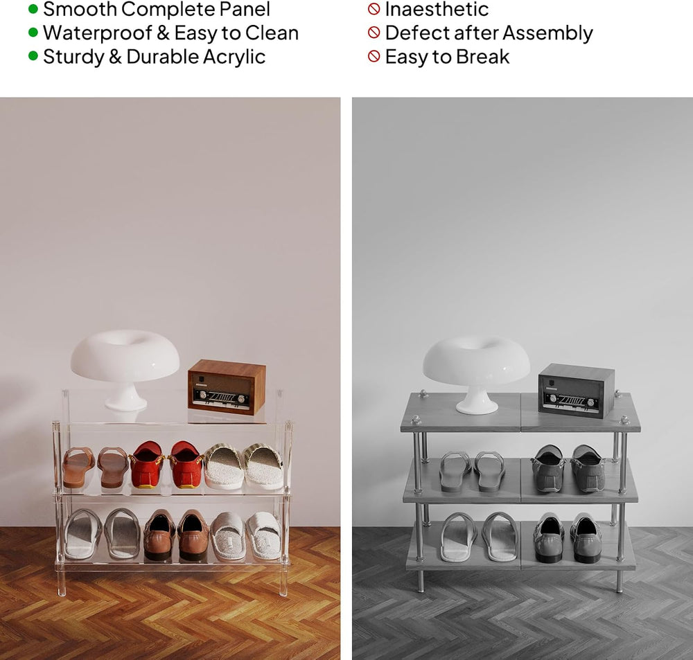 Aquiver 3-Tier Acrylic Shoe Rack - Modern Freestanding Shoe Storage Shelf for...