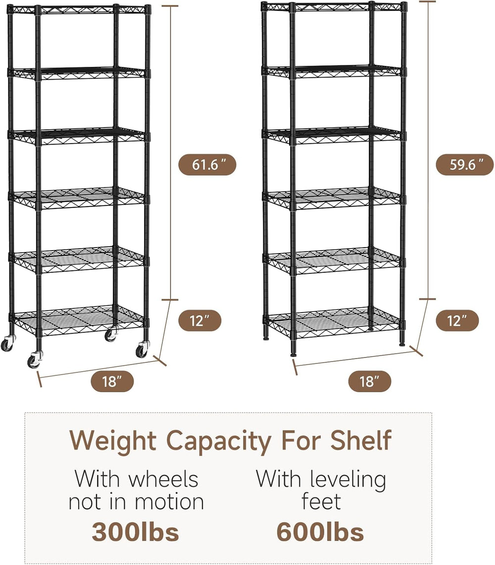 Golpart Small Shelves Storage Wire Metal Adjustable Shelf Unit with Wheels