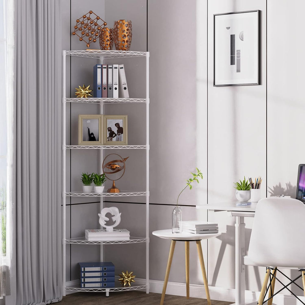 NSF 6-Tier Metal Corner Shelf Wire Shelving Unit - 420 lbs Capacity, Adjustab...
