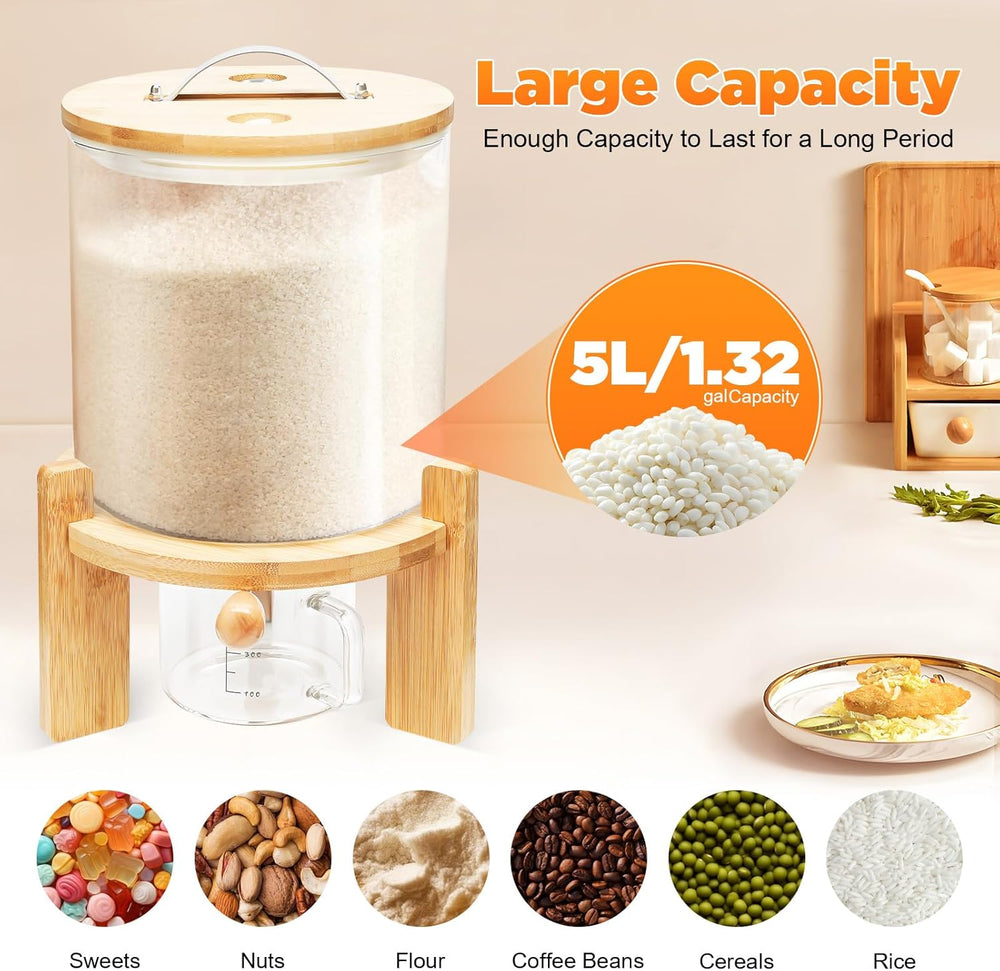 Rice Dispenser, 5L/7.5L Cereal Containers Storage with Valve+Lid+Thermometer+...