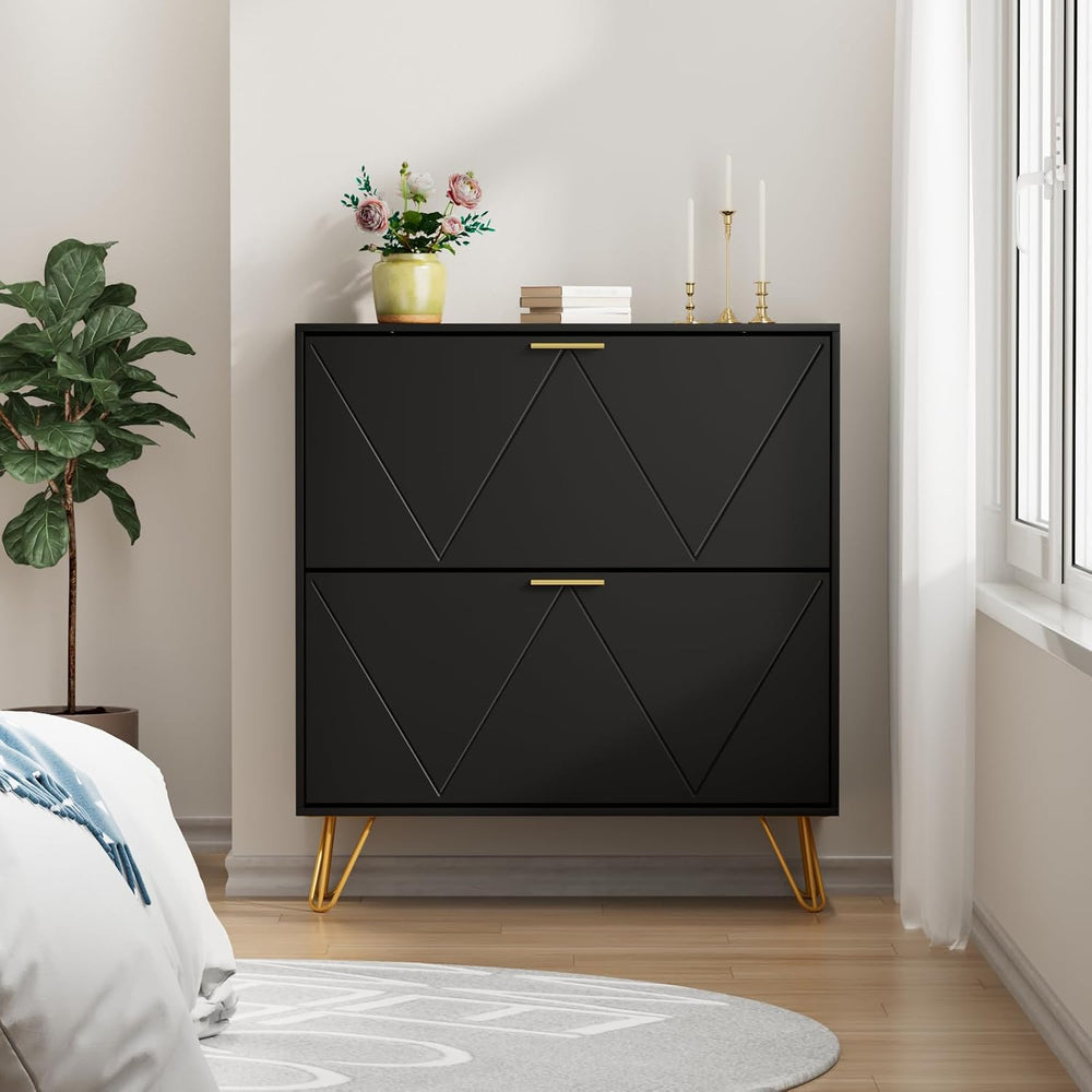 CARPETNAL Shoe Cabinet for Entryway Slim, Black Shoe Storage Cabinet with 2 F...