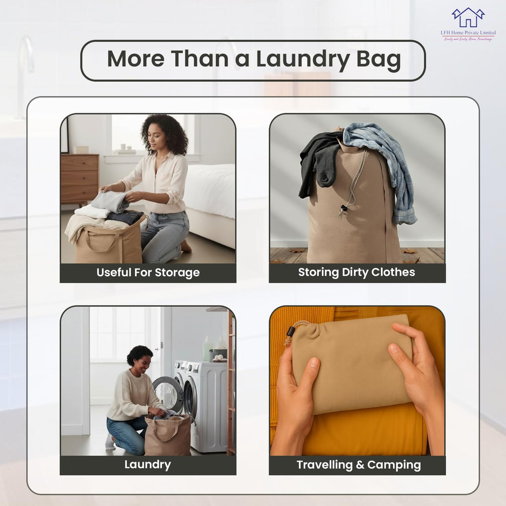 LFH Home Large Premium Cotton Rich Canvas Laundry Bag with Drawstring and Han...