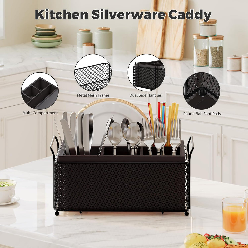 Silverware Caddy for Party,Bamboo Utensil Holder for Countertop