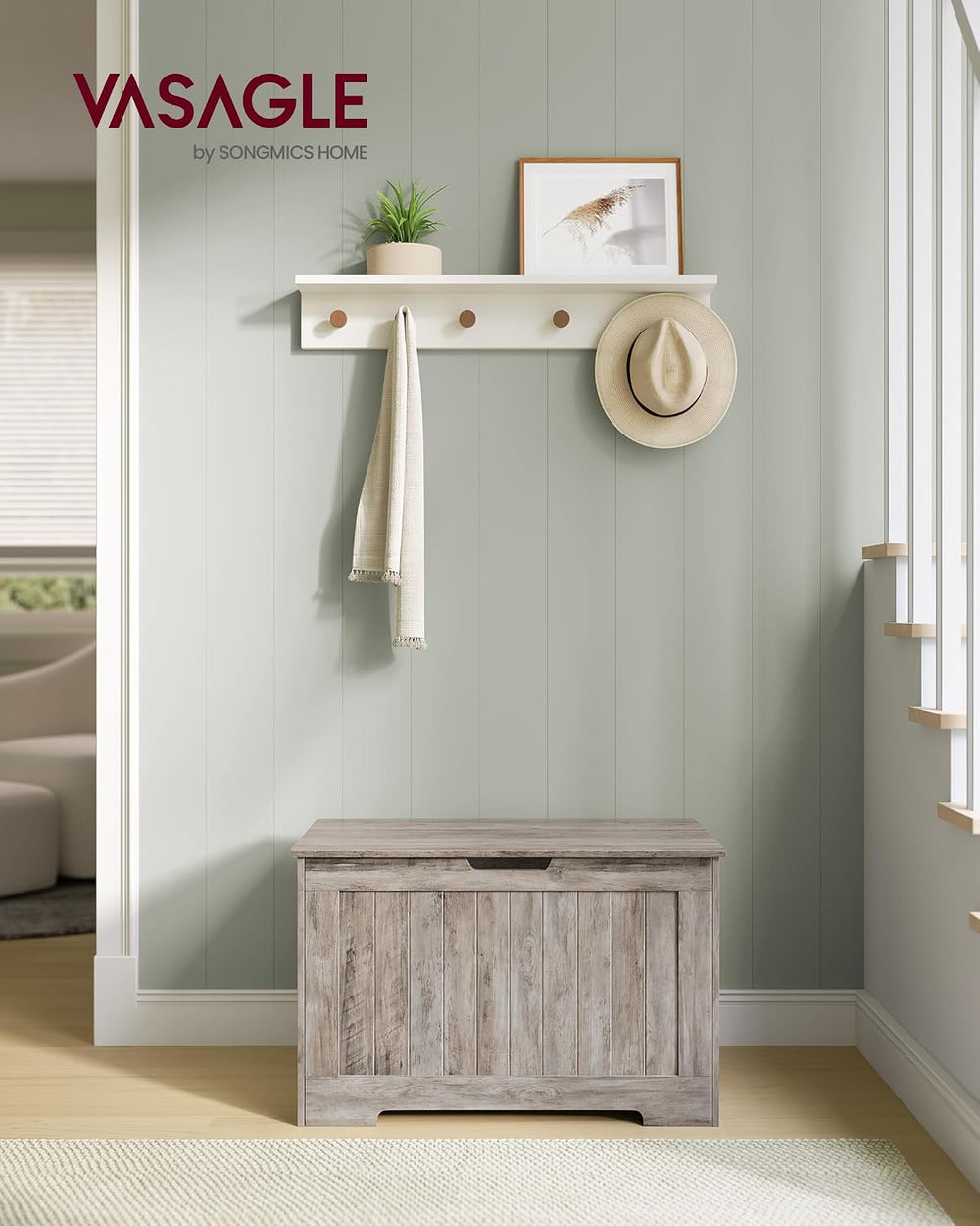 VASAGLE Storage Chest, 29.9 Inches Width Bench with 2 Safety Hinges