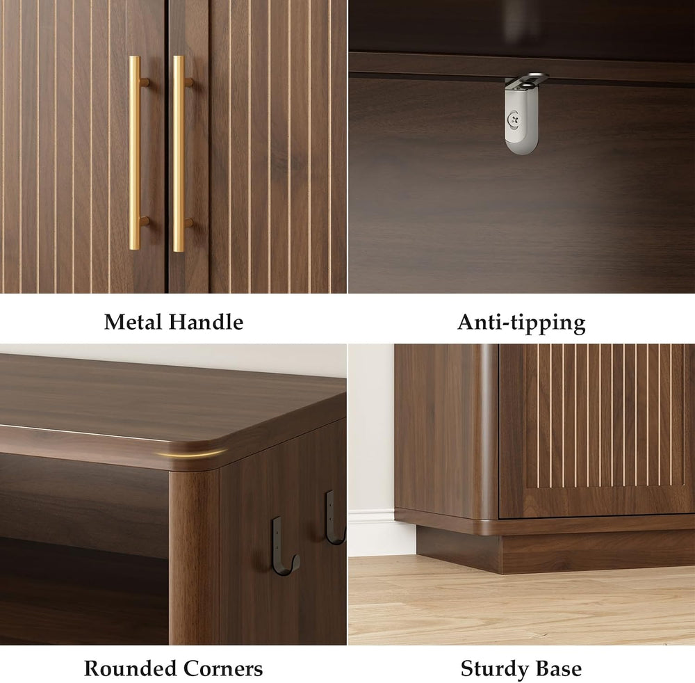 Fluted Shoe Storage Cabinet with 2 Arch Doors, 43" Tall Wood Cabinet