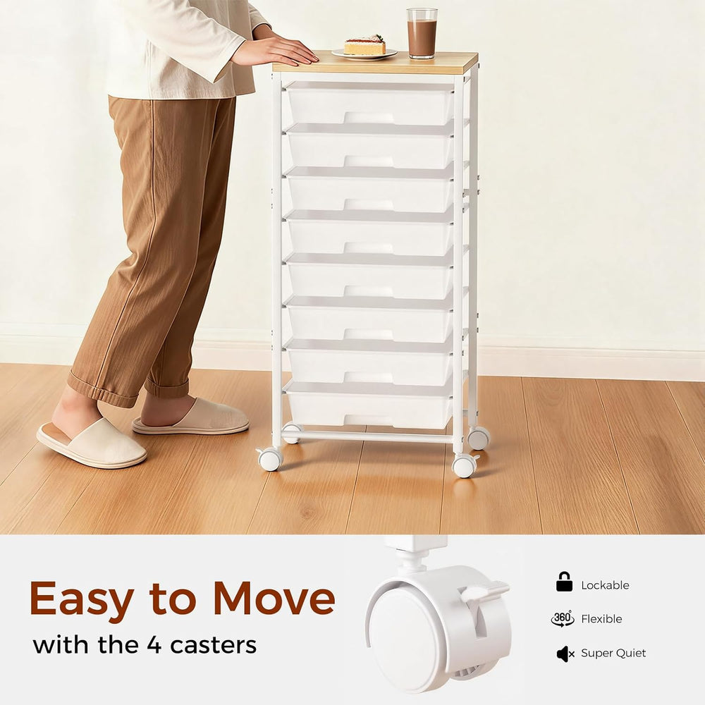 Rolling Cart with 8 Drawers, Plastic Drawer Storage Carts with Wheels & W...