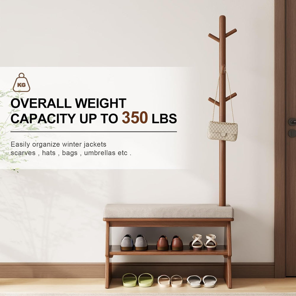 Coat Rack with Shoe Storage, Shoe Rack with 8 Hook, Walnut