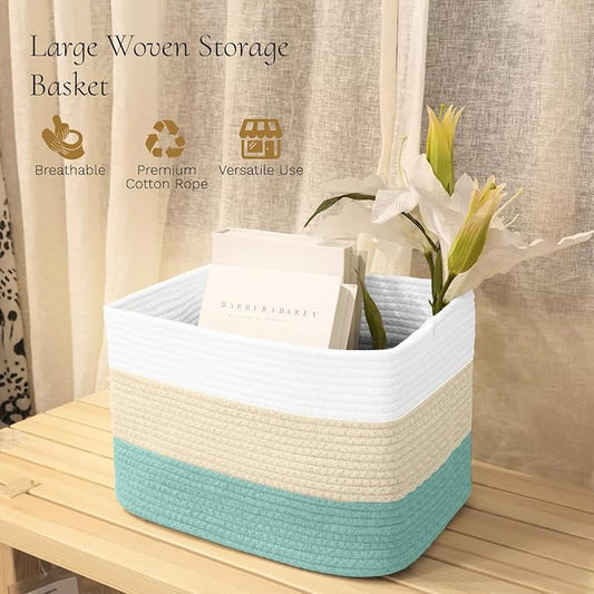 Hopegiver Woven Storage Baskets 15x11x10 Inch, 1 Pack Collapsible Cube Storage - Image 2