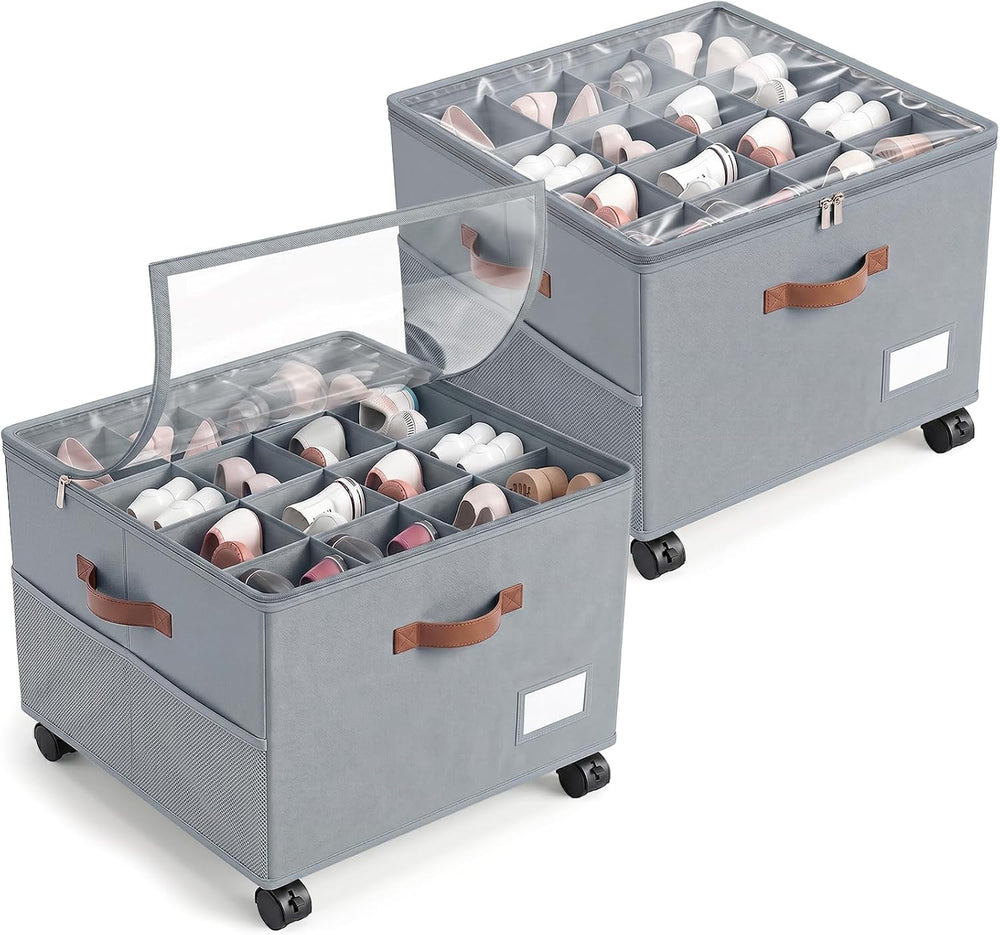 Shoe Organizer for Closet with Wheels - 2 Pack Shoe Storage Box Bin Cubes