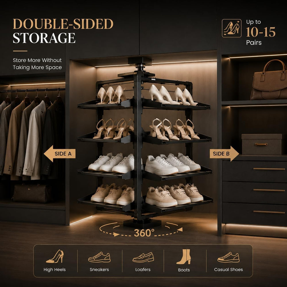 Pull Out Shoe Rack, 360° Rotating Under Stairs Storage Shoe Cabinet, Adjustab...
