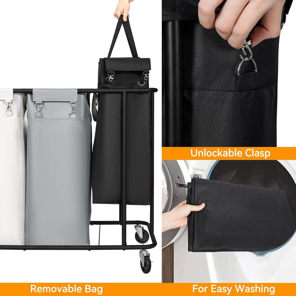WOWLIVE Laundry Hamper 3 Section, 260L Rolling Laundry Basket with Wheels