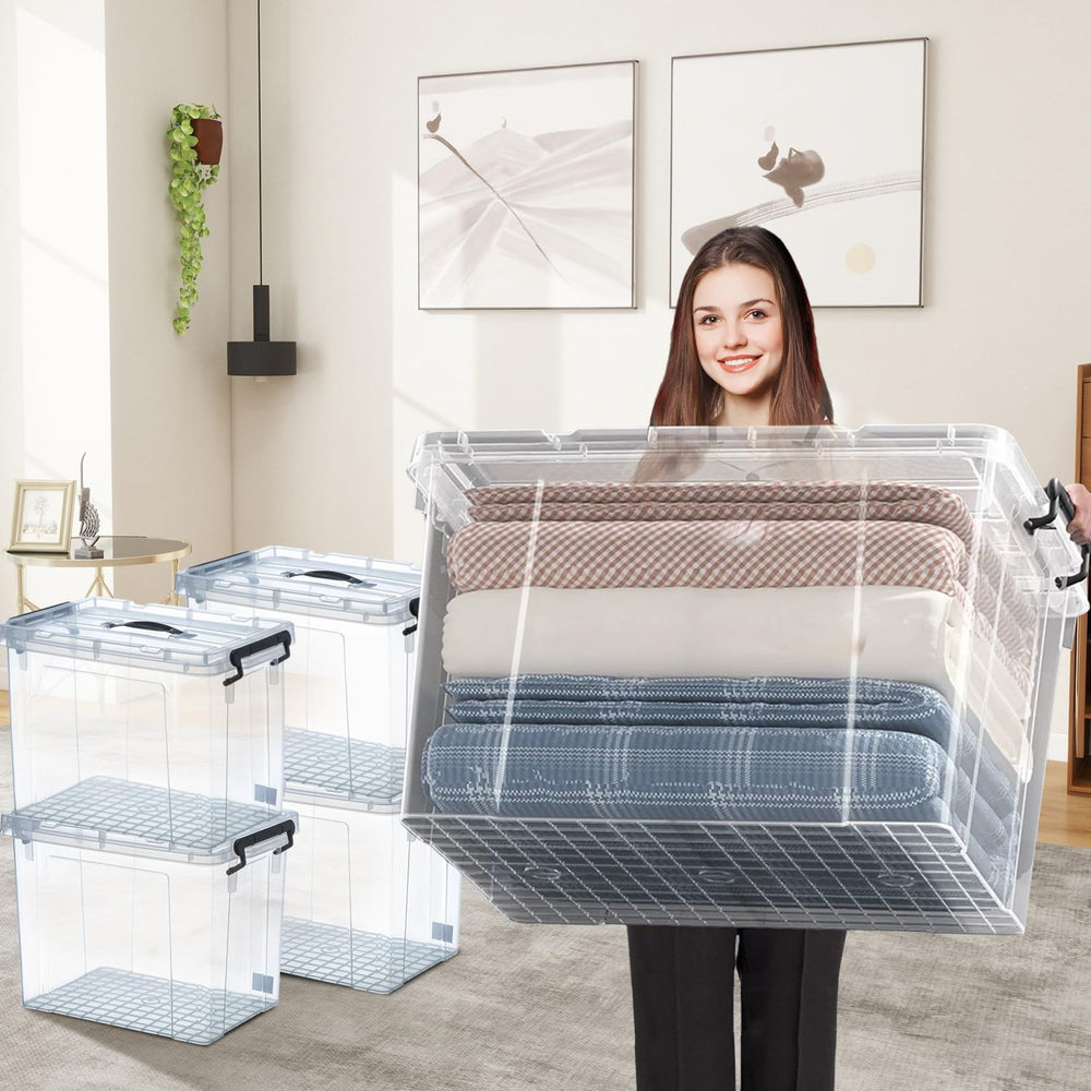90 Quart 4-Pack Stackable Clear Storage Bins with Lids