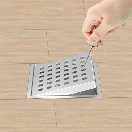 4-3/8 Inch Square Shower Floor Drain Brushed Stainless Steel Drain Kit - Image 2