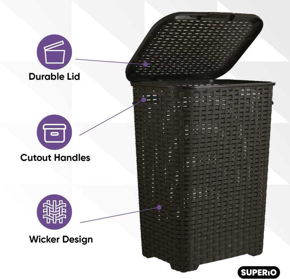 Plastic Laundry Hamper with Lid 3 Pack Laundry Hamper Basket, Brown Tall Clot...