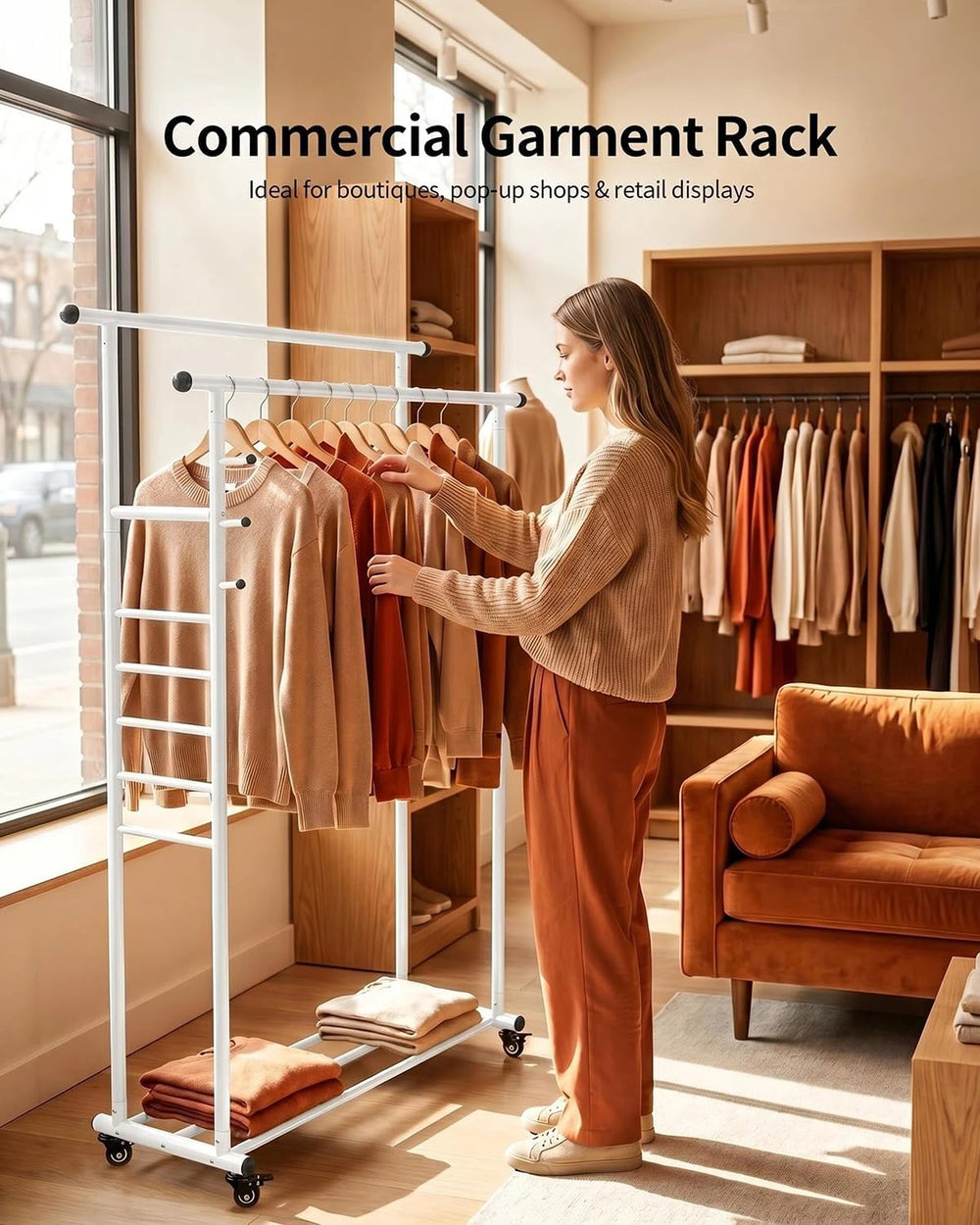 Heavy Duty Metal Clothes Rack, Easy Assembly Hanging Rack with Rolling Wheels...