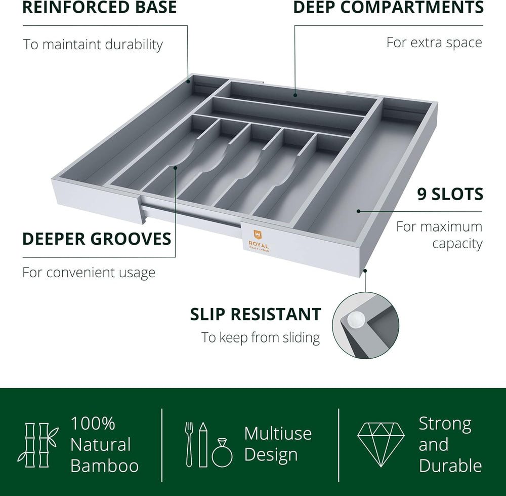 ROYAL CRAFT WOOD Luxury Bamboo Kitchen Drawer Organizer - Silverware Organize...